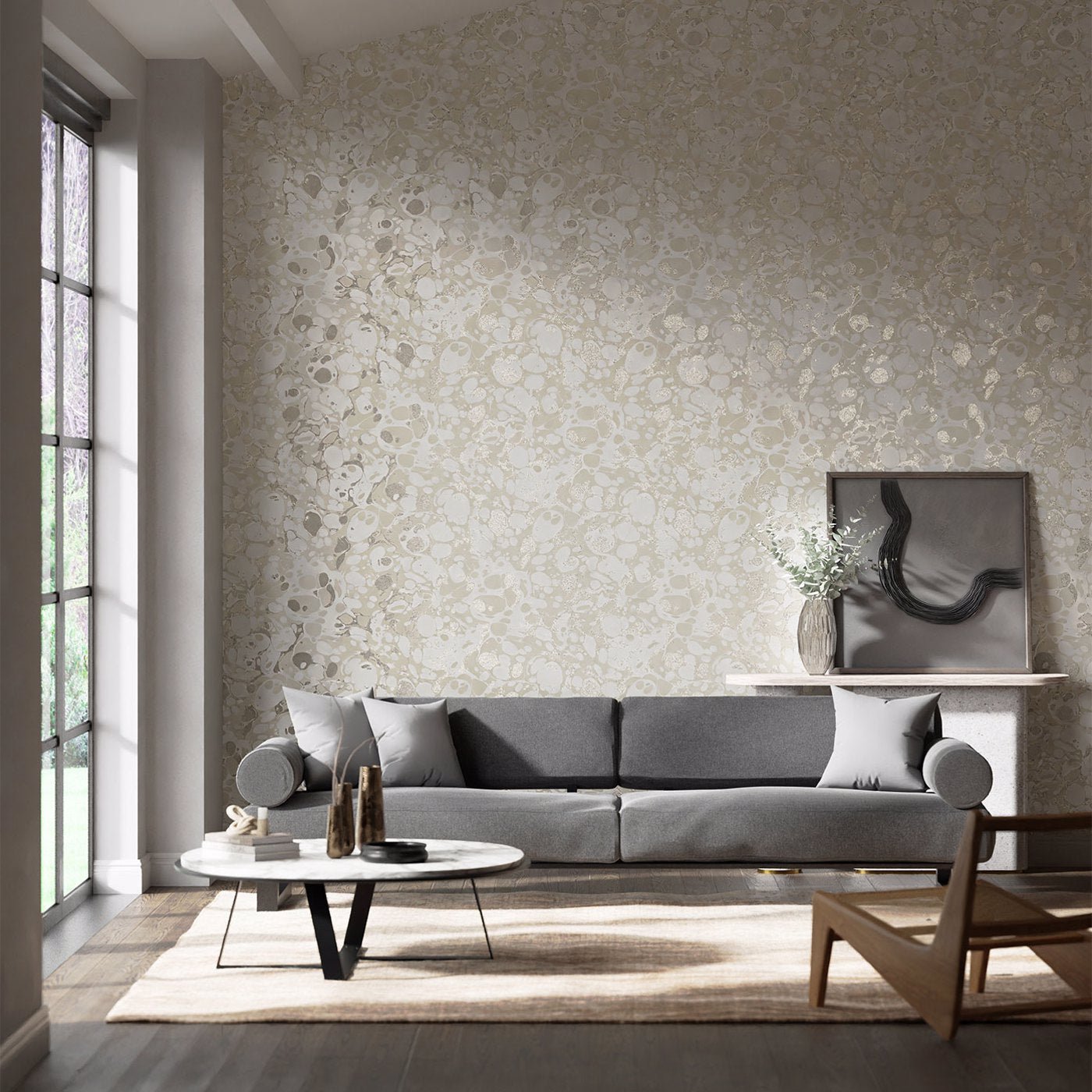 Marble Wallpaper - Awakening/Oyster/Champagne - Harlequin - HQN2112838 - Morris Wallpaper