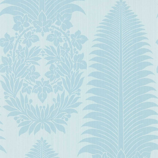 Marsden's Palm Damask Wallpaper - Blue Stone - Zoffany - ZCOT313023 - Morris Wallpaper