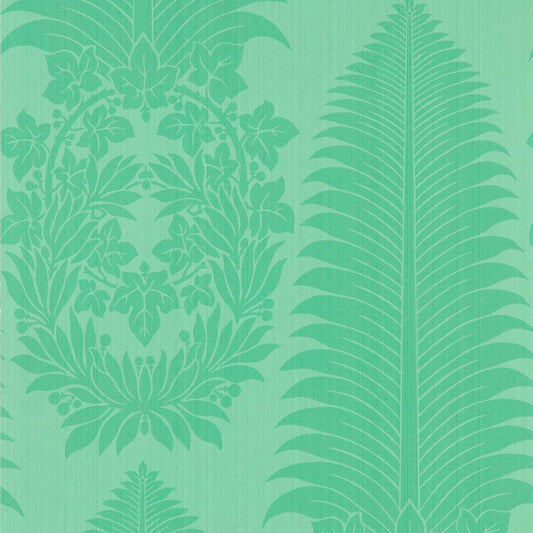 Marsden's Palm Damask Wallpaper - Pale Poisen - Zoffany - ZCOT313024 - Morris Wallpaper