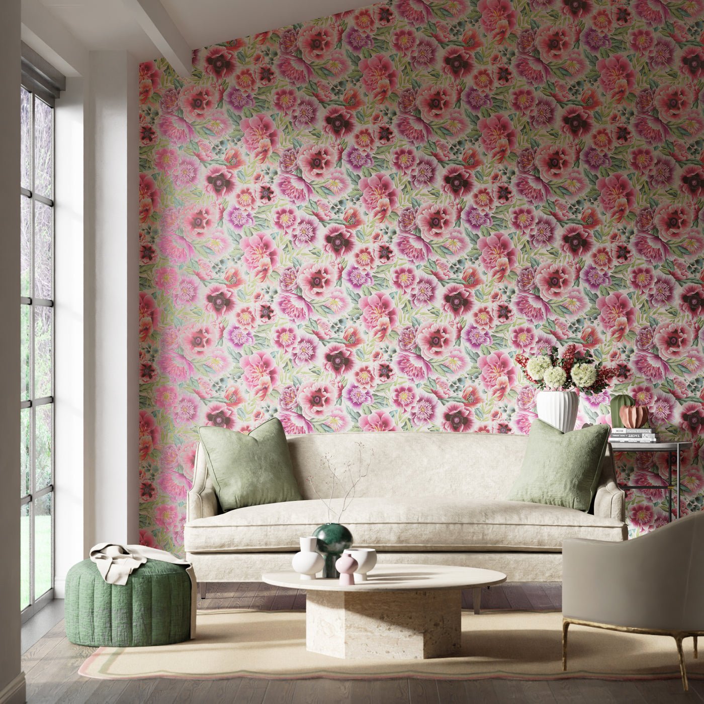 Marsha Wallpaper - Aqua/Peony/Magenta - Harlequin - HDHW112903 - Morris Wallpaper