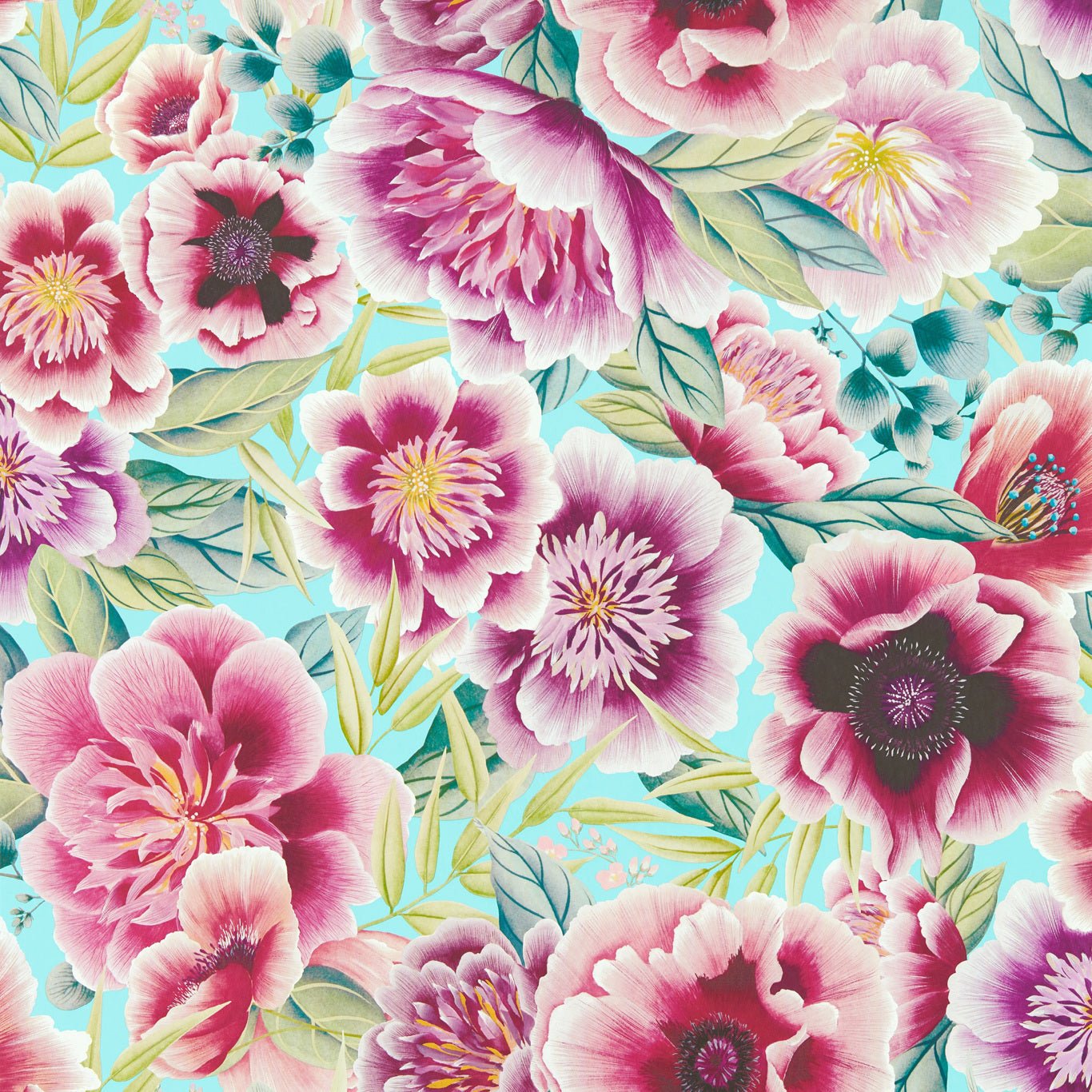 Marsha Wallpaper - Aqua/Peony/Magenta - Harlequin - HDHW112903 - Morris Wallpaper