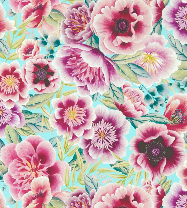 Marsha Wallpaper - Aqua/Peony/Magenta - HDHW112903 - Harlequin - Morris Wallpaper