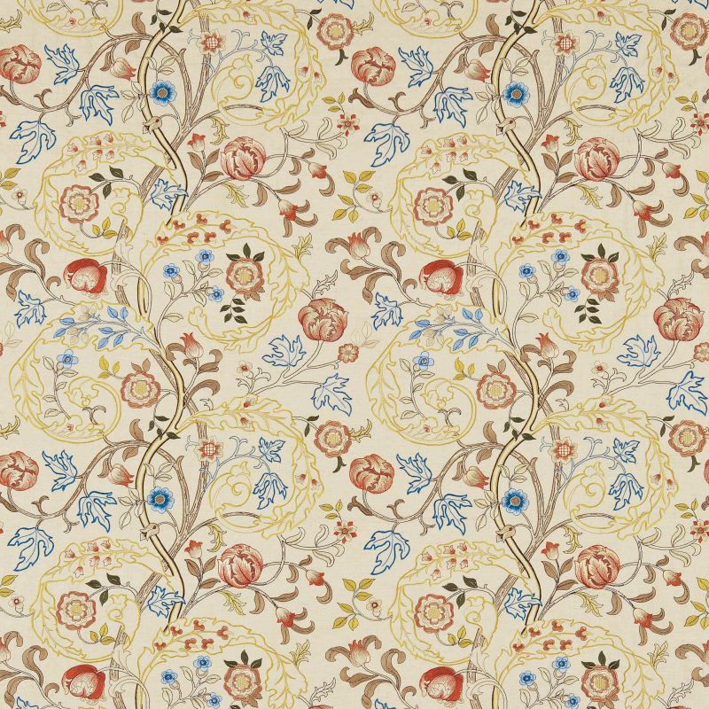 Mary Isobel Embroidery Fabric - Russet/Olive - Morris & Co - 230340 - Premier Wallcovering
