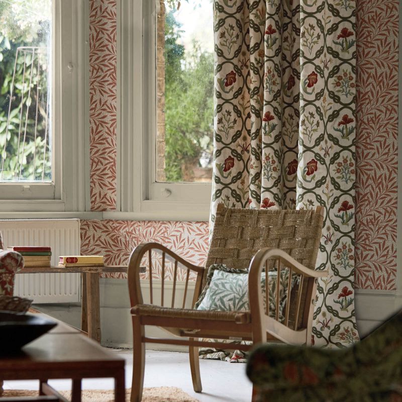 Mays Coverlet Fabric - Indigo/Rose - Morris & Co - 237308 - Premier Wallcovering