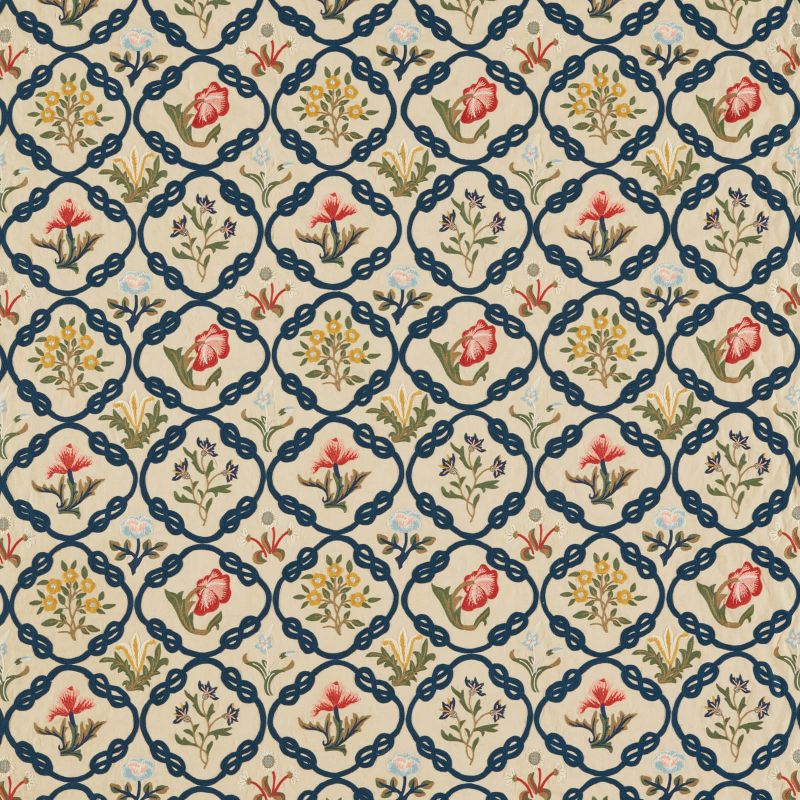 Mays Coverlet Fabric - Indigo/Rose - Morris & Co - 237308 - Premier Wallcovering