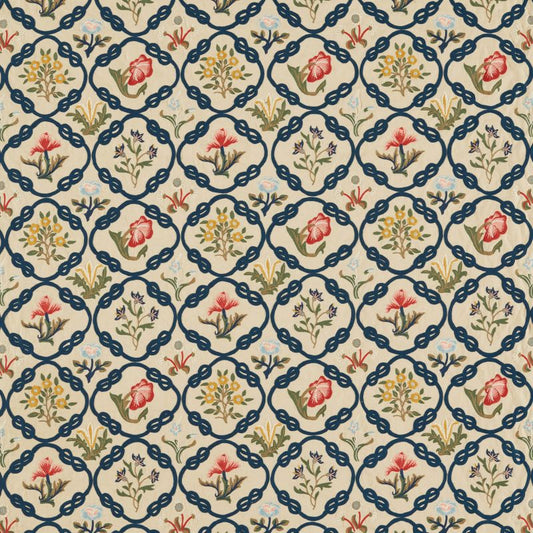 Mays Coverlet Fabric - Indigo/Rose - Morris & Co - 237308 - Premier Wallcovering