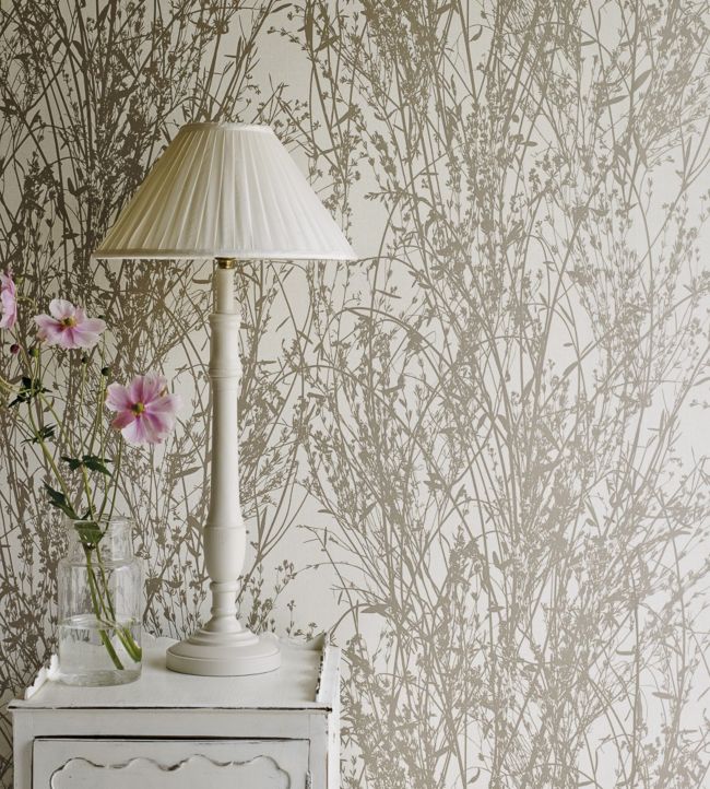 Meadow Canvas Wallpaper - Gilver/Linen - DWOW215693 - Sanderson - Morris Wallpaper