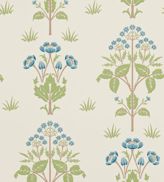 Meadow Sweet Wallpaper - Cornflower/Leaf - 210348 - Morris Exclusive - Morris Wallpaper