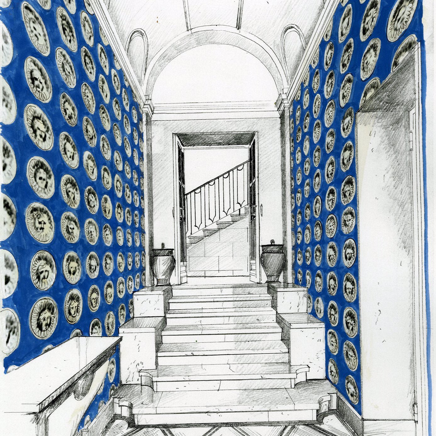 Medallion Wallpaper - Lazuli/Nickle - ZPLW312975 - Zoffany - Morris Wallpaper