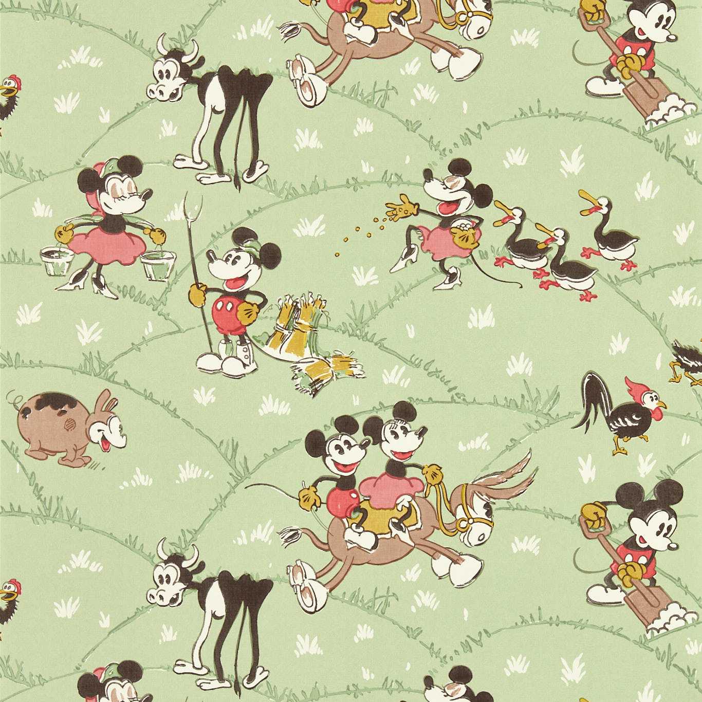 Mickey At The Farm Wallpaper - Macaron Green - DDIW217266 - Sanderson - Disney Home - Morris Wallpaper
