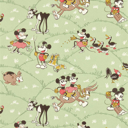 Mickey At The Farm Wallpaper - Macaron Green - DDIW217266 - Sanderson - Disney Home - Morris Wallpaper