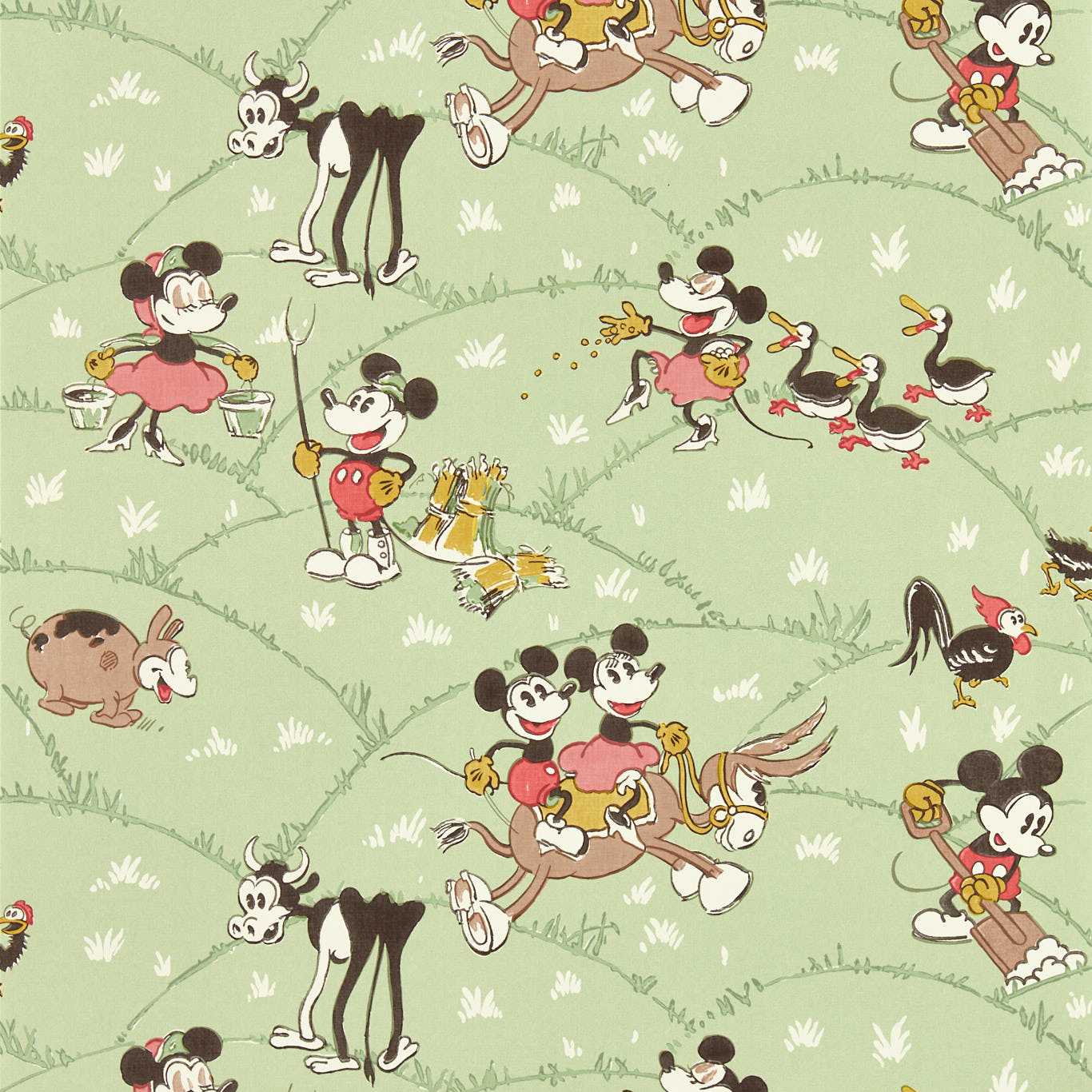 Mickey At The Farm Wallpaper - Macaron Green - DDIW217266 - Sanderson