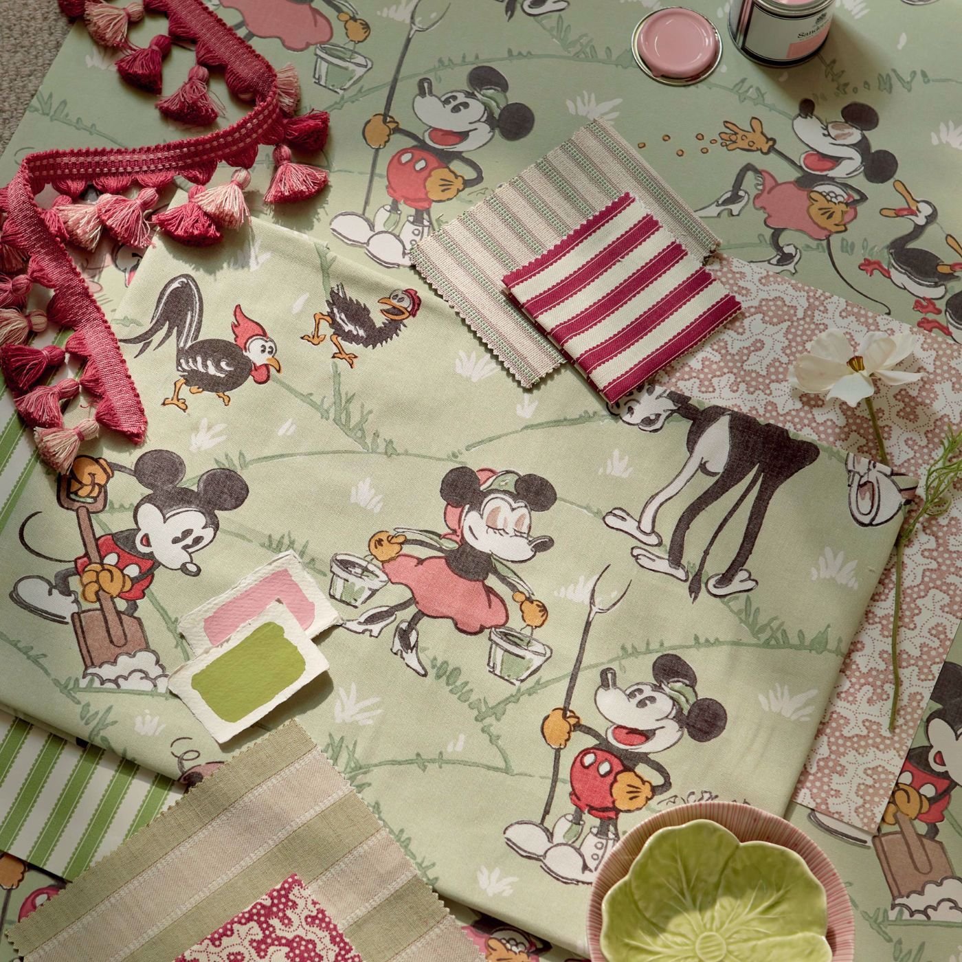 Mickey At The Farm Wallpaper - Macaron Green - Sanderson - DDIW217266 - Morris Wallpaper