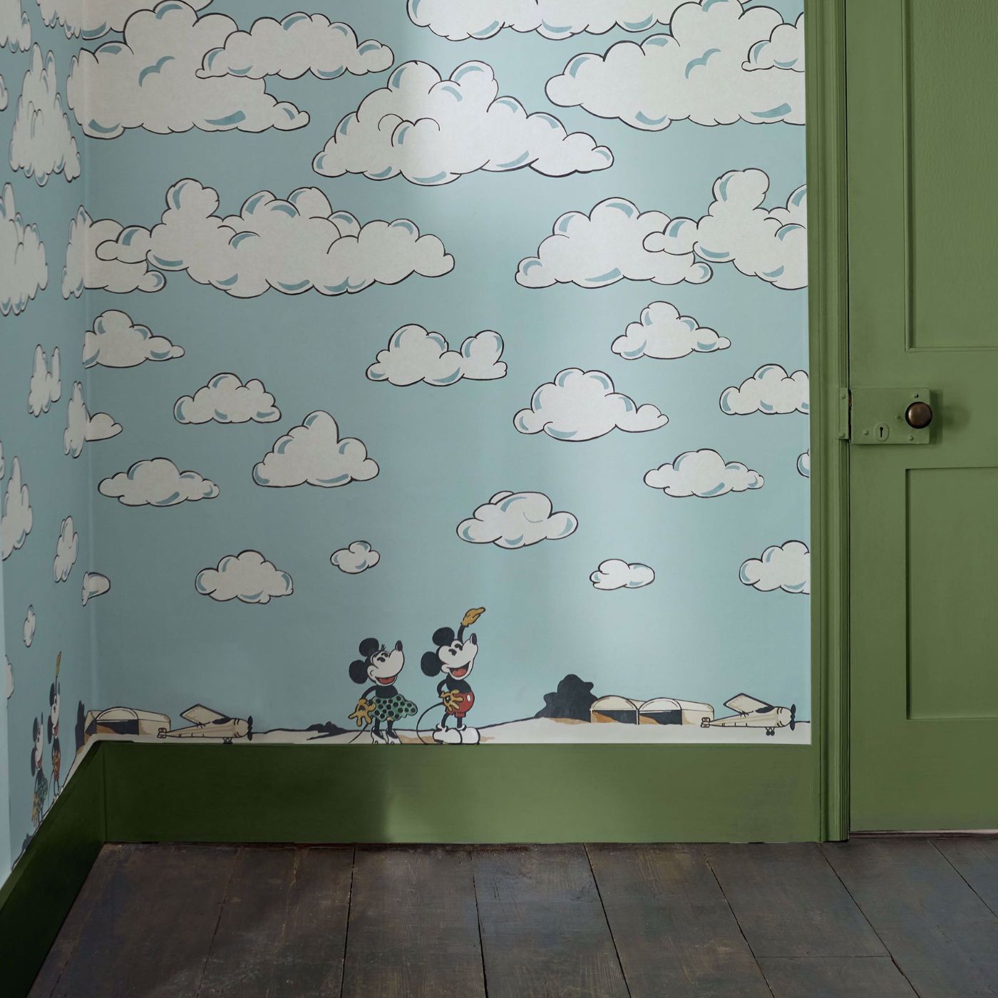 Mickey In The Clouds Sea Salt Wallpaper - Sea Salt - DDIW217292 - Sanderson - Disney Home - Morris Wallpaper