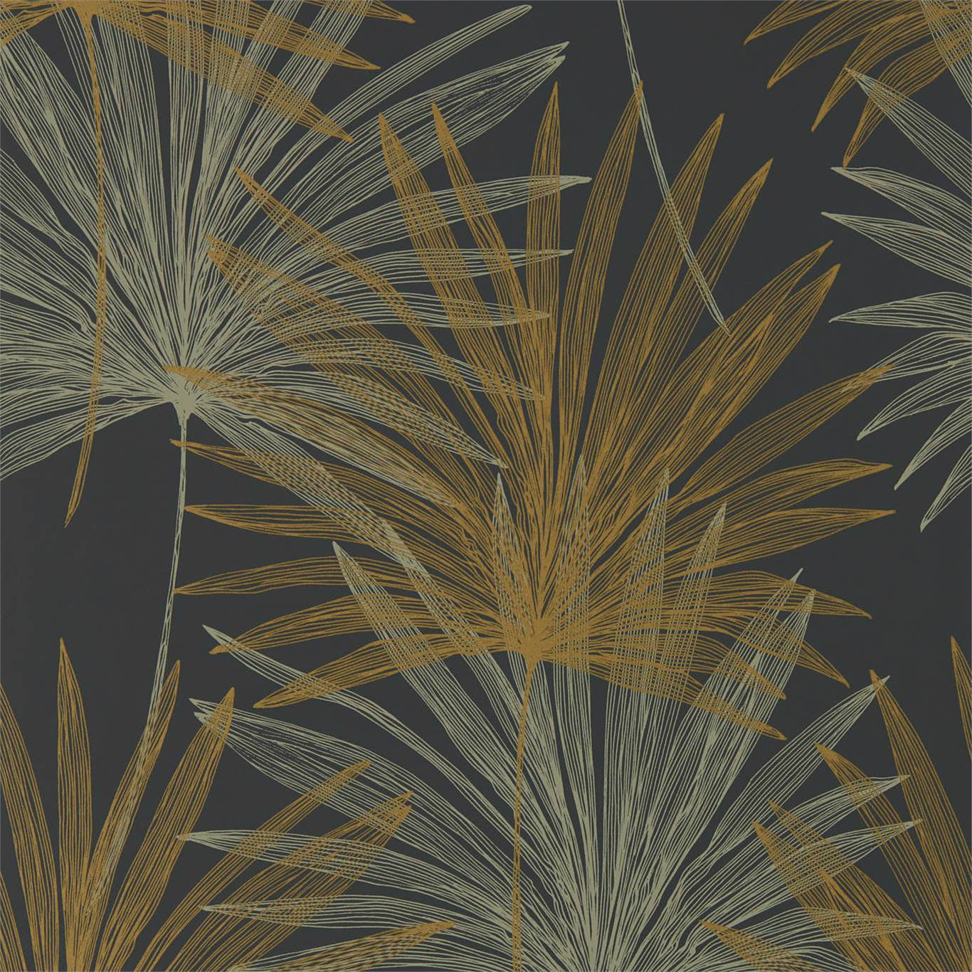 Mitende Wallpaper - Jet/Gold - Harlequin - HMIW112227 - Morris Wallpaper