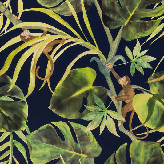 Monkey Business Wallpaper - Indigo - Clarke & Clarke - W0083/03 - Morris Wallpaper