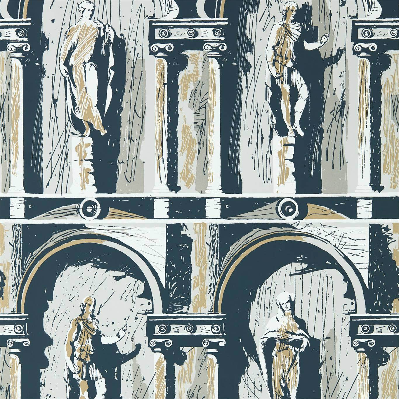 Montacute Wallpaper - Platinum Grey/Ink - ZPLW312966 - Zoffany - Morris Wallpaper
