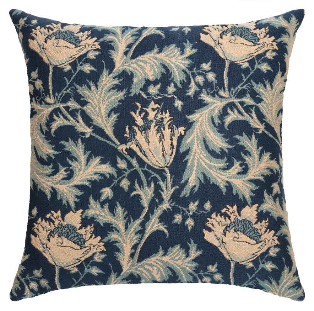 Morris Anemone Blue Silver Tapestry Cushion with Feather Filler - Hines - 994-1 - Morris Wallpaper