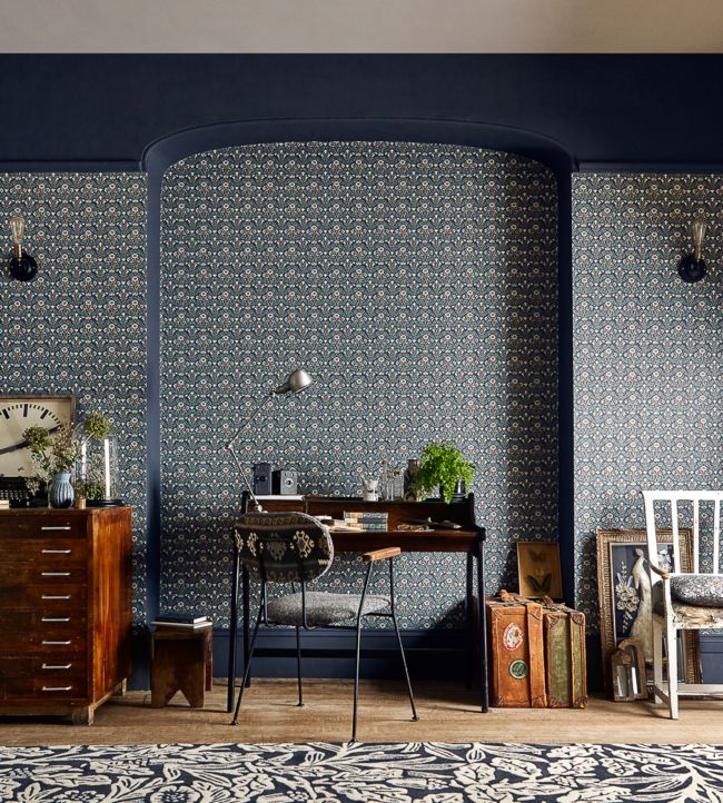 Morris Bellflowers Wallpaper - Indigo/Linen - 216436 - Morris & Co - Morris Wallpaper