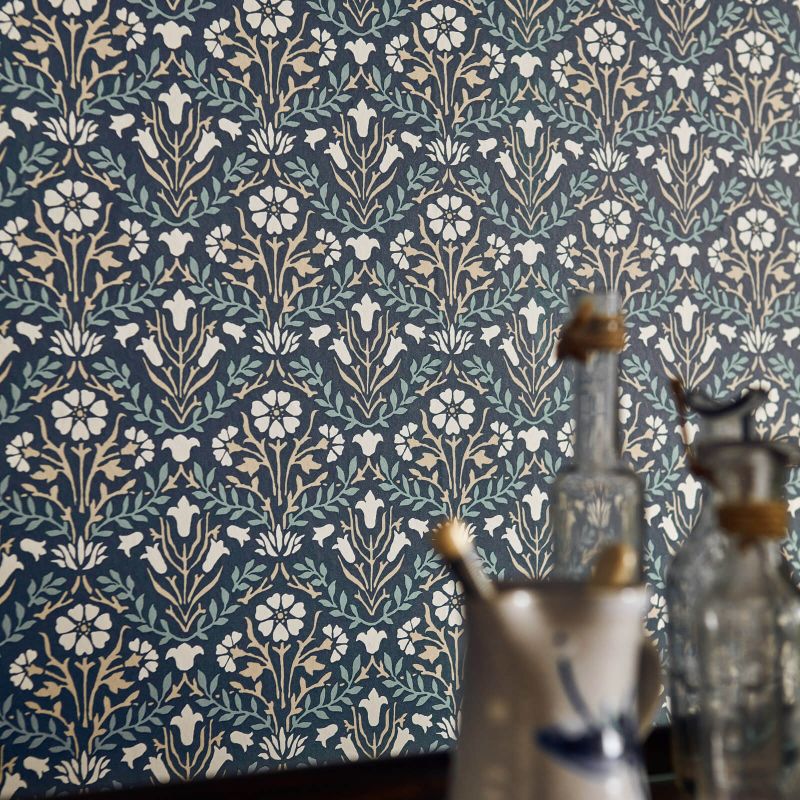 Morris Bellflowers Wallpaper - Indigo/Linen - Morris & Co - 216806 - Morris Wallpaper