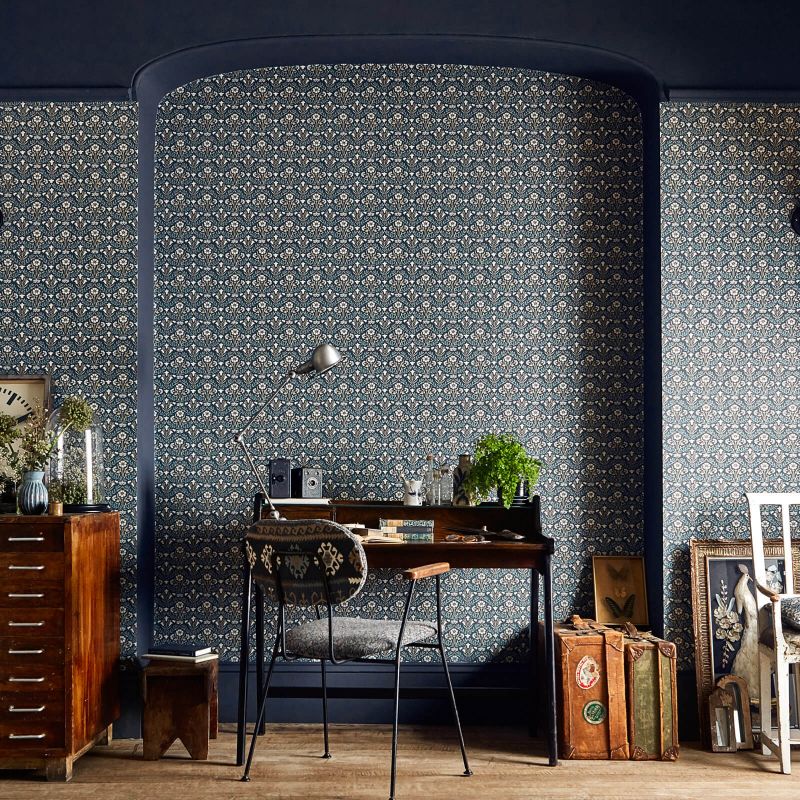 Morris Bellflowers Wallpaper - Indigo/Linen - Morris & Co - 216806 - Morris Wallpaper