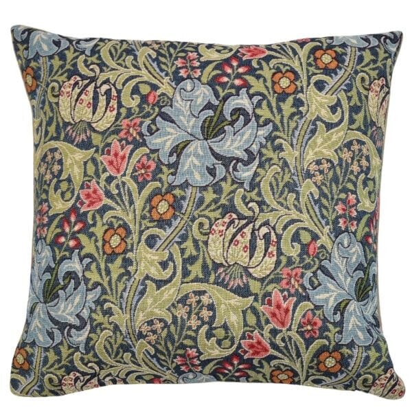 Morris Blue Lily Tapestry Cushion with Feather Filler - Hines - 1243 - Morris Wallpaper