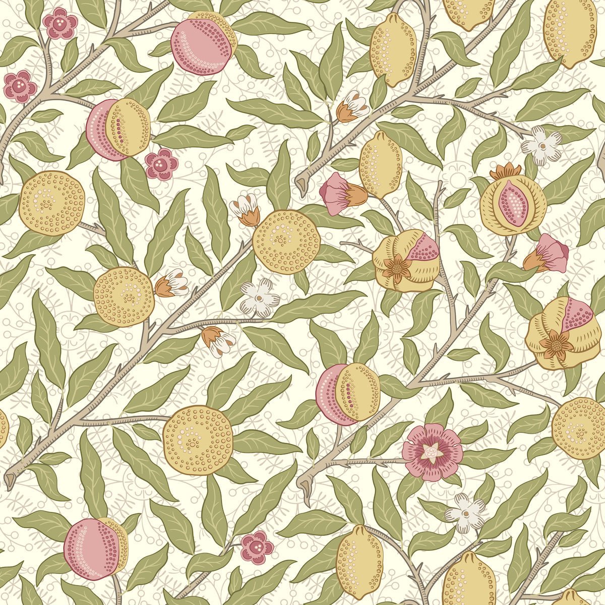 1005 - Fruit Wallpaper - Lemon White by Morris Collections