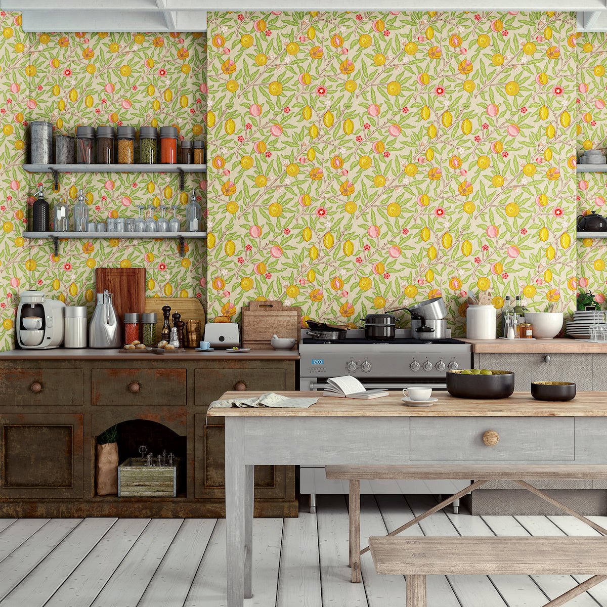 1006 - Fruit Wallpaper - Olive Pale Green by Morris Collections