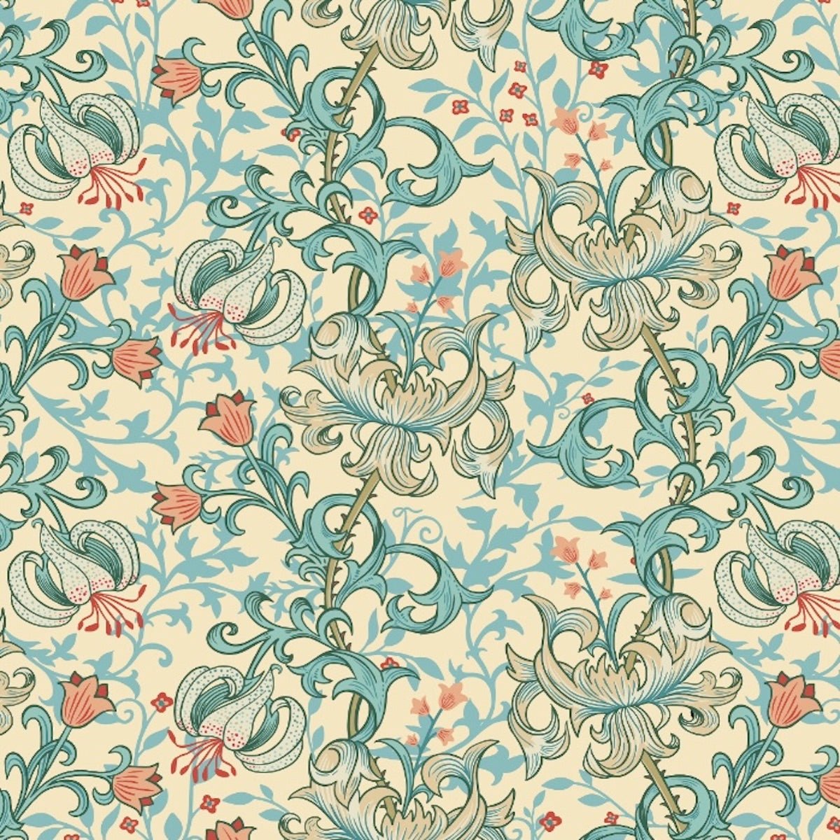 1019 - Golden Lily Wallpaper - Lily Pale Gold by Morris Collections