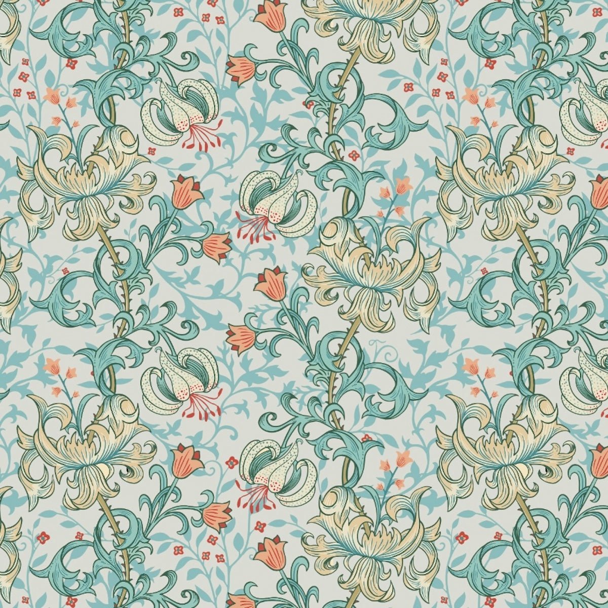 1022 - Golden Lily Wallpaper - Lily Grey Blue by Morris Collections