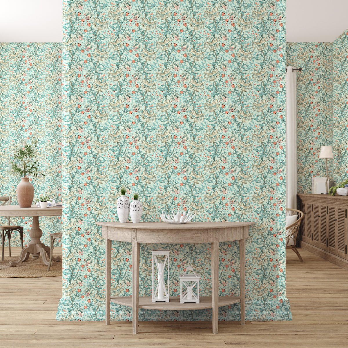 1022 - Golden Lily Wallpaper - Lily Grey Blue by Morris Collections