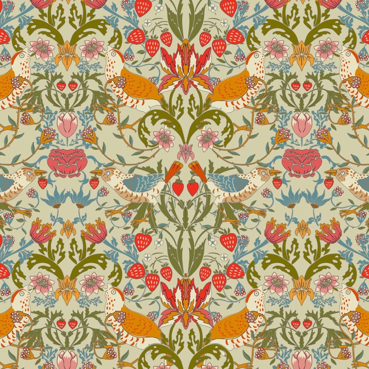 1025 - Strawberry Thief Wallpaper - Pale Olive by Morris Collections
