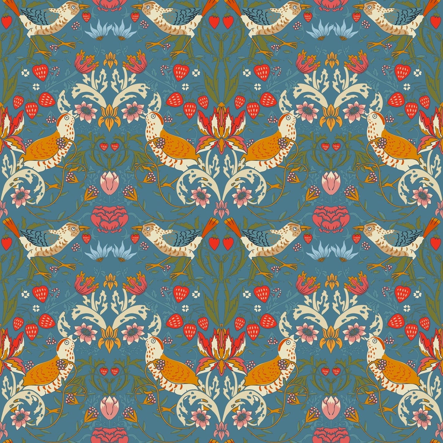 1026 - 1 - Strawberry Thief Wallpaper - Denim by Morris Collections