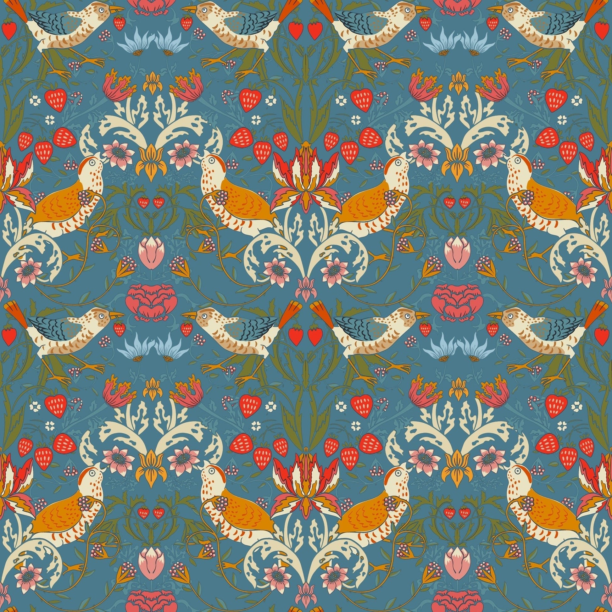 1026 - 1 - Strawberry Thief Wallpaper - Denim by Morris Collections