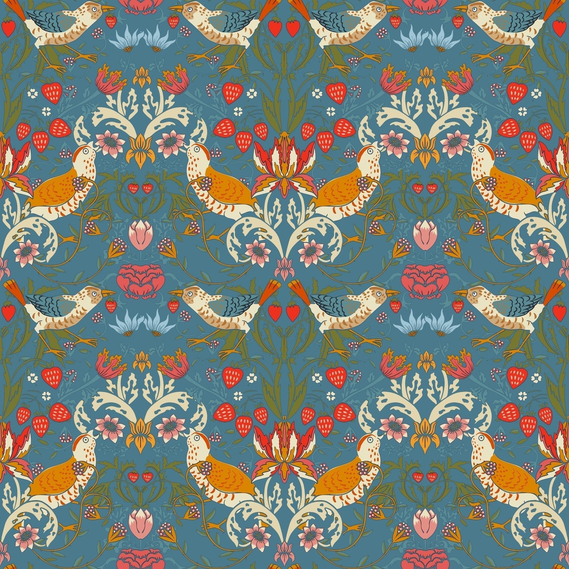 1026 - 1 - Strawberry Thief Wallpaper - Denim by Morris Collections