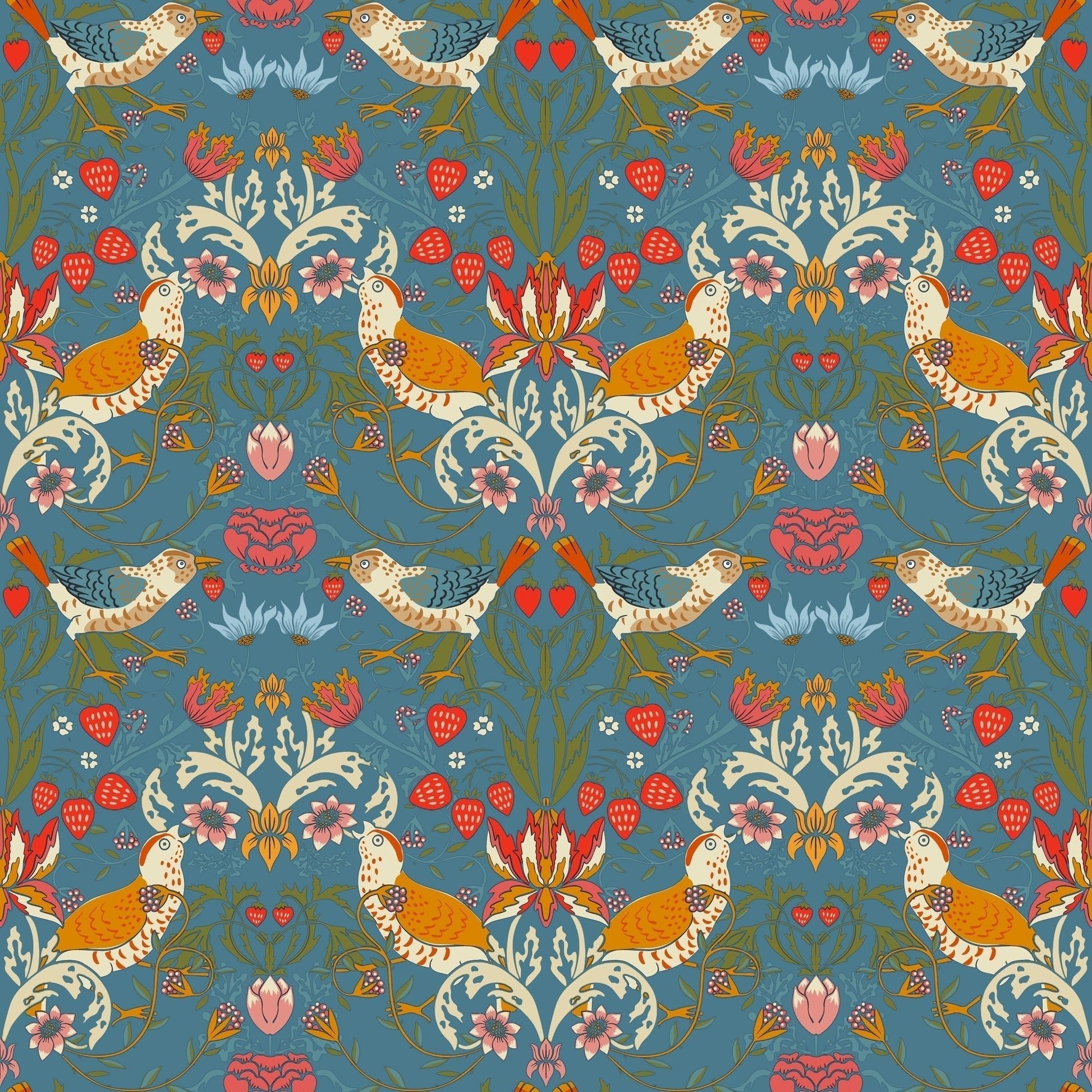 1026 - 1 - Strawberry Thief Wallpaper - Denim by Morris Collections