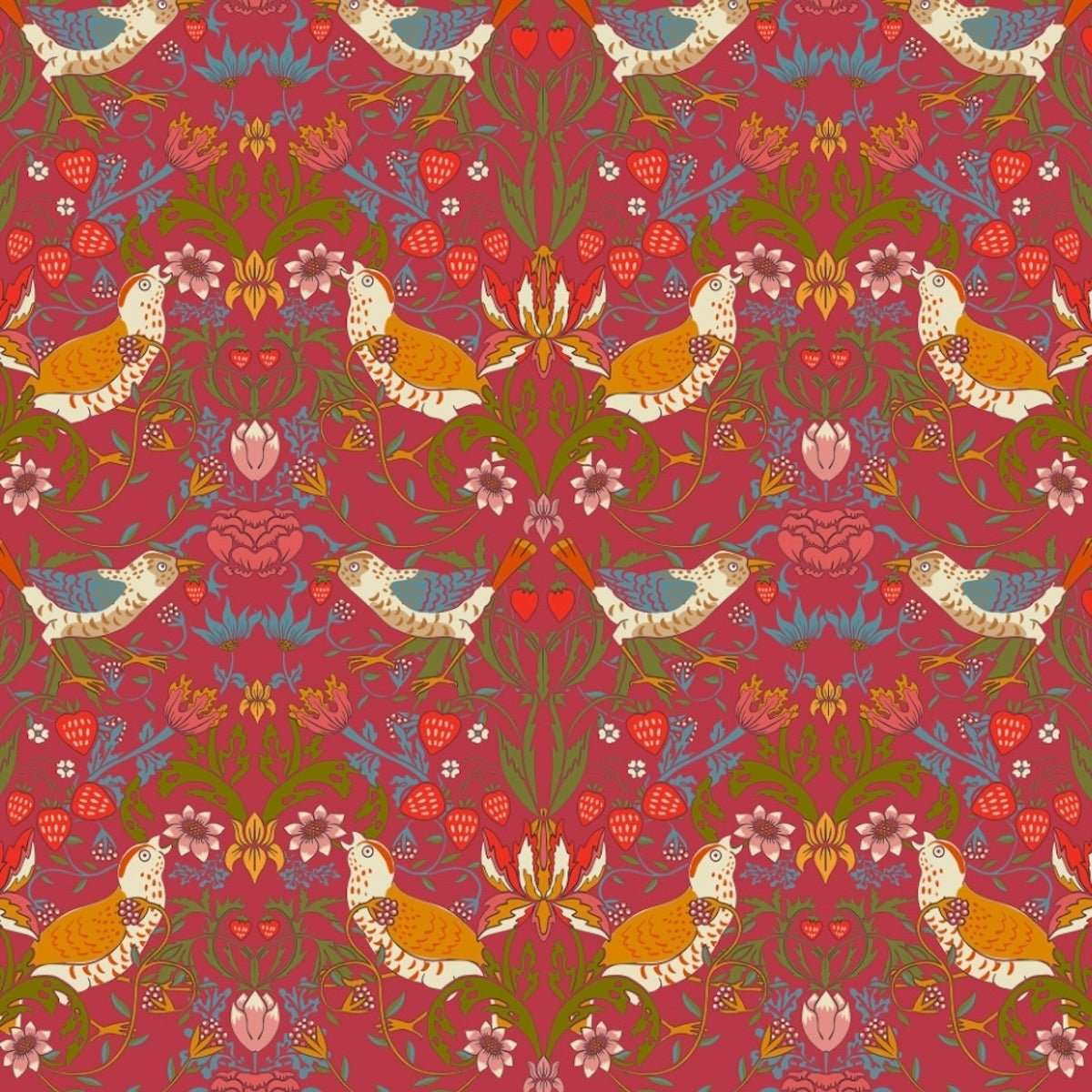 1027 - Strawberry Thief Wallpaper - Crimson-Red by Morris Collections