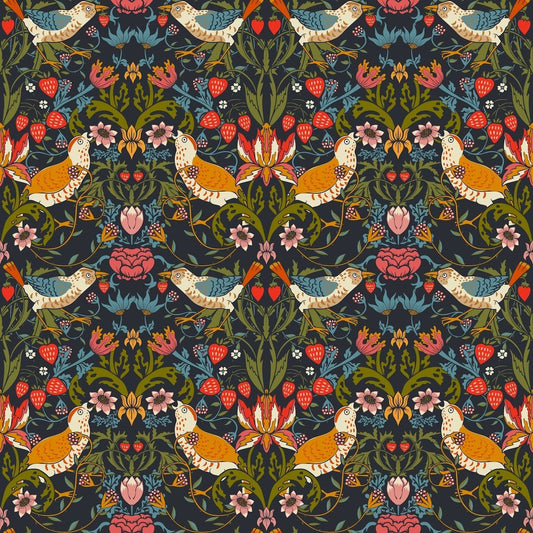 1028 - Strawberry Thief Wallpaper - Midnight by Morris Collections