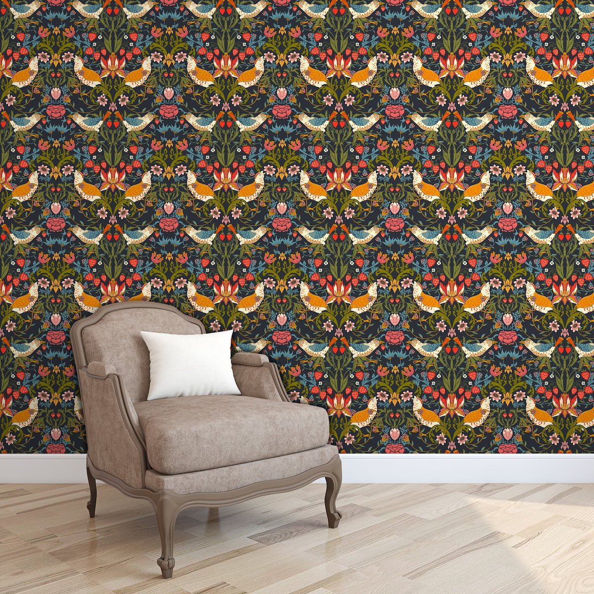 1028 - Strawberry Thief Wallpaper - Midnight by Morris Collections