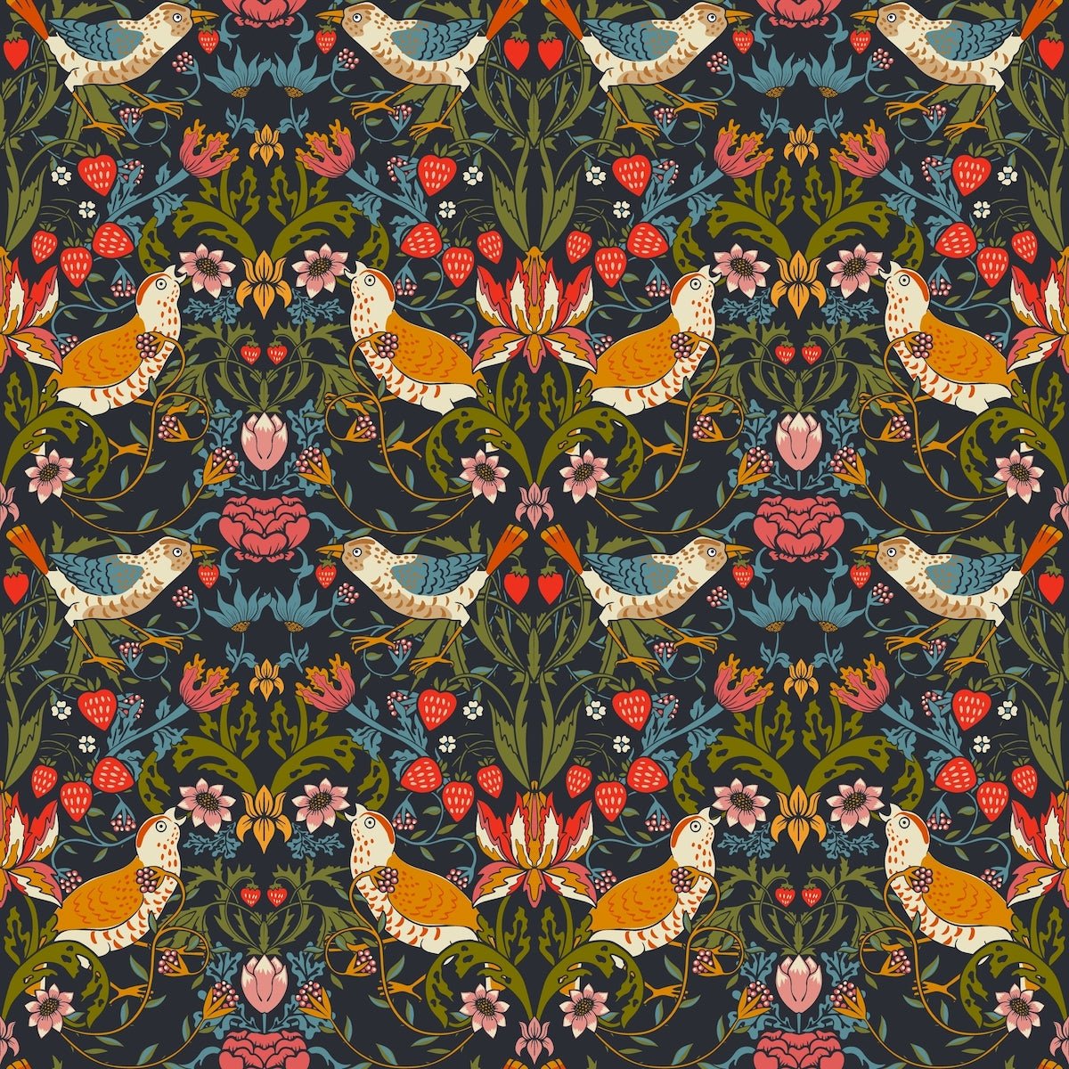 1028 - Strawberry Thief Wallpaper - Midnight by Morris Collections