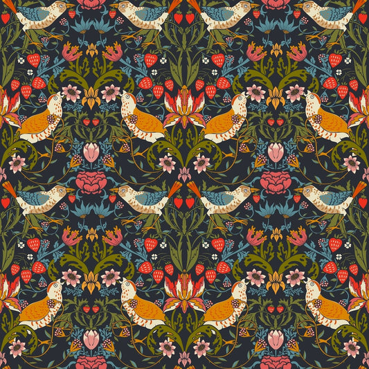 1028 - Strawberry Thief Wallpaper - Midnight by Morris Collections