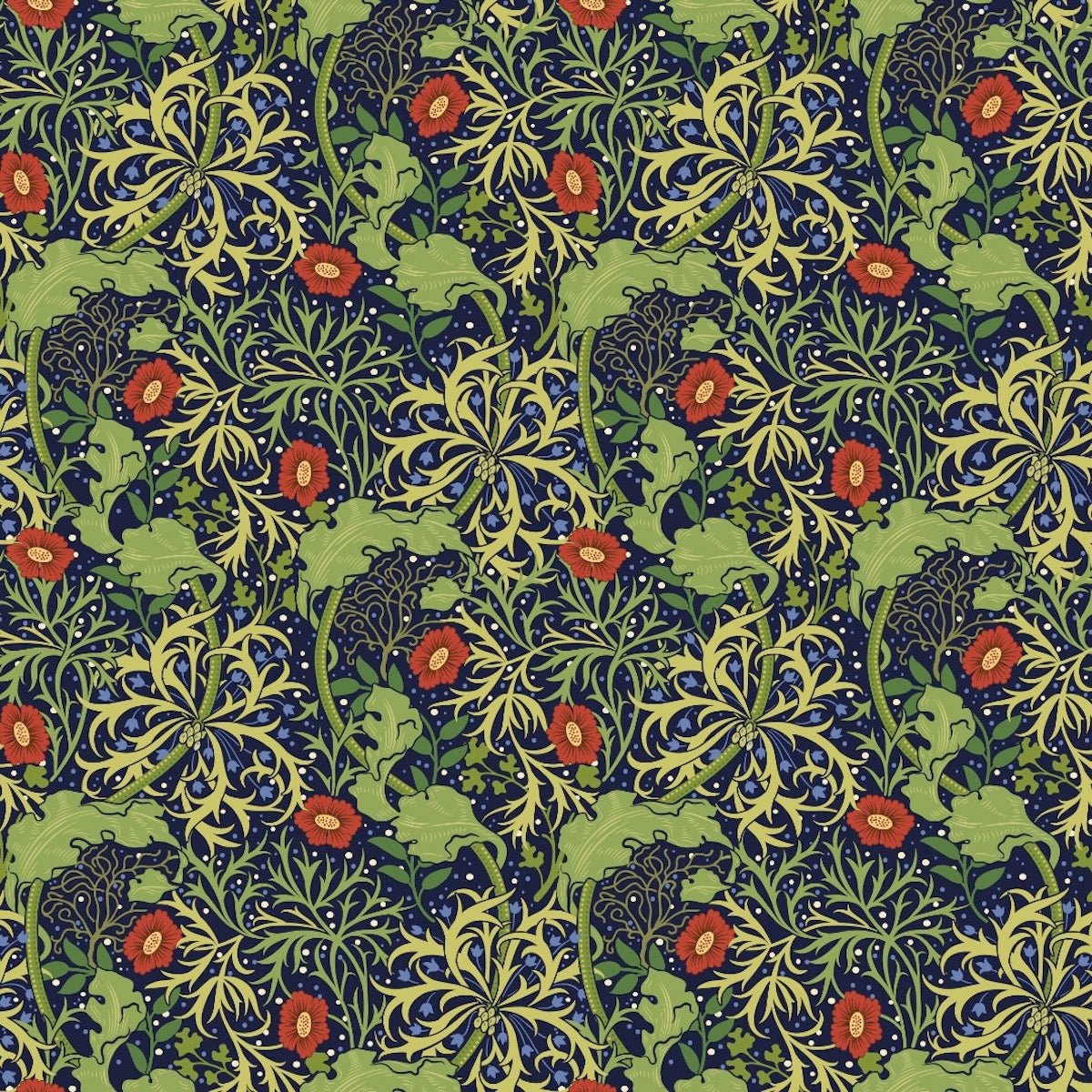 1037 - Seaweed Wallpaper - Dark Green-Red by Morris Collections