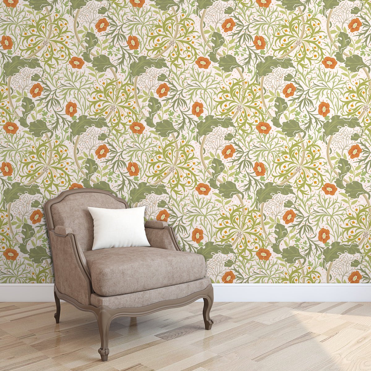 1034 - Seaweed Wallpaper - Ecru-Cream by Morris Collections