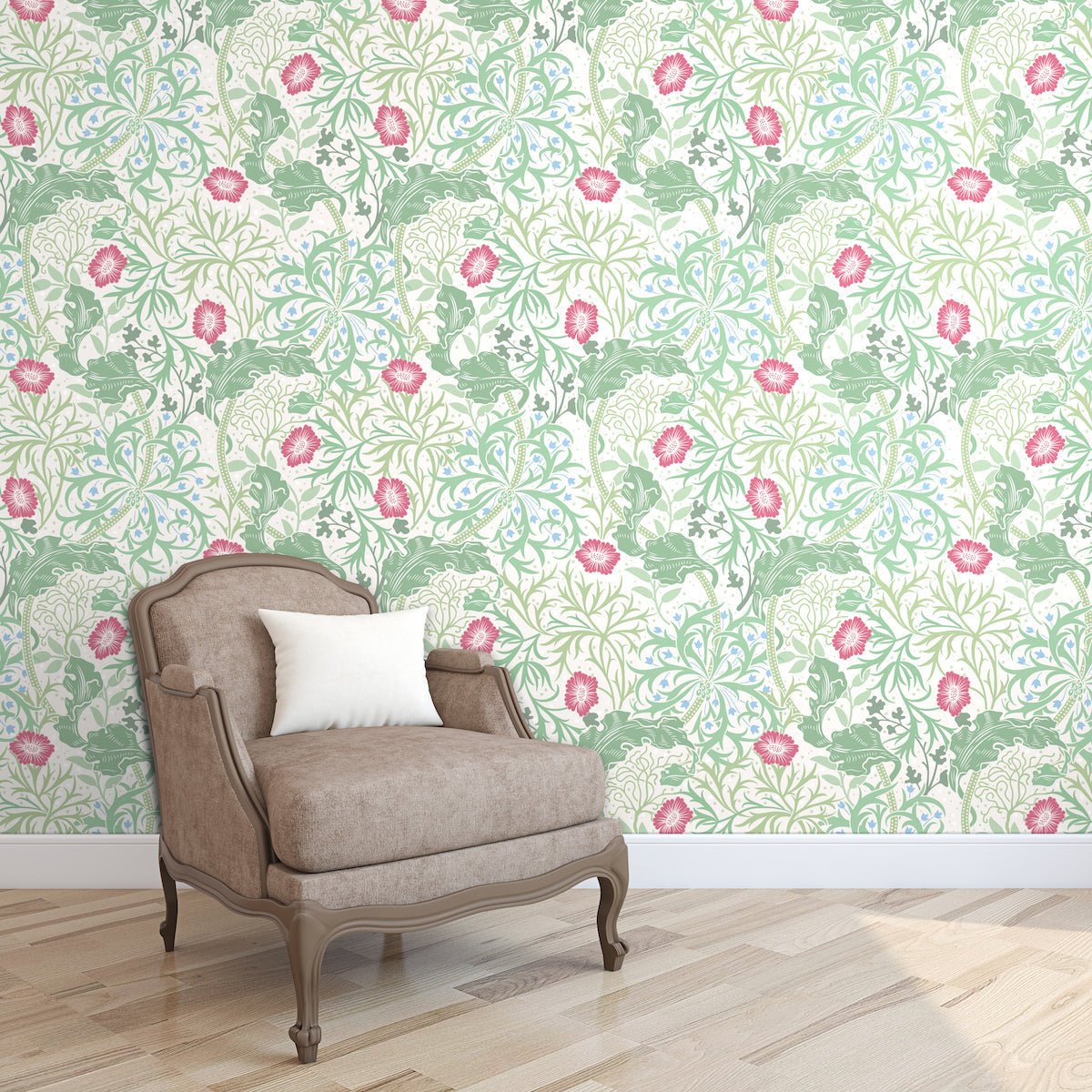 1035 - Seaweed Wallpaper - Ivory-Green by Morris Collections