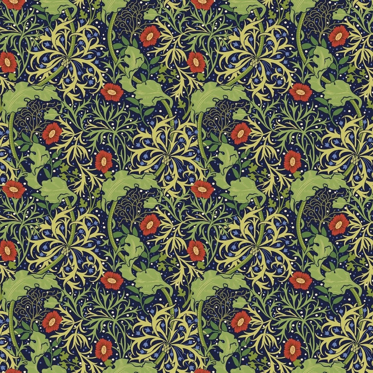 Morris Collections - 1037 - Seaweed Wallpaper - Dark Green-Red - Morris Wallpaper