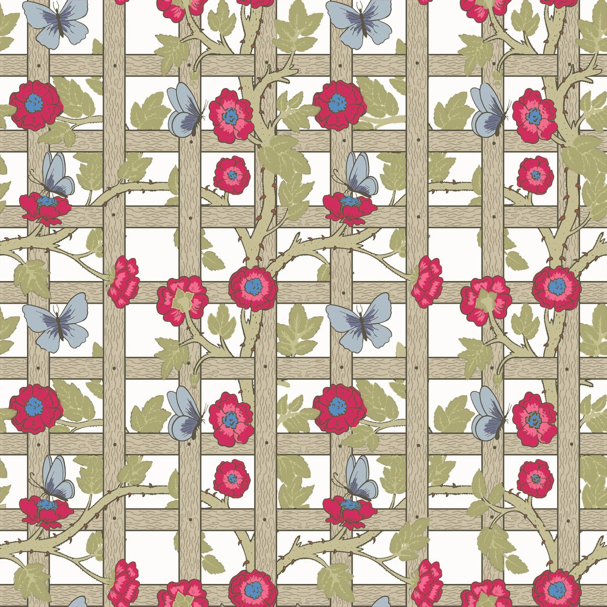 1039 - Trellis Wallpaper - Linen White  by Morris Collections