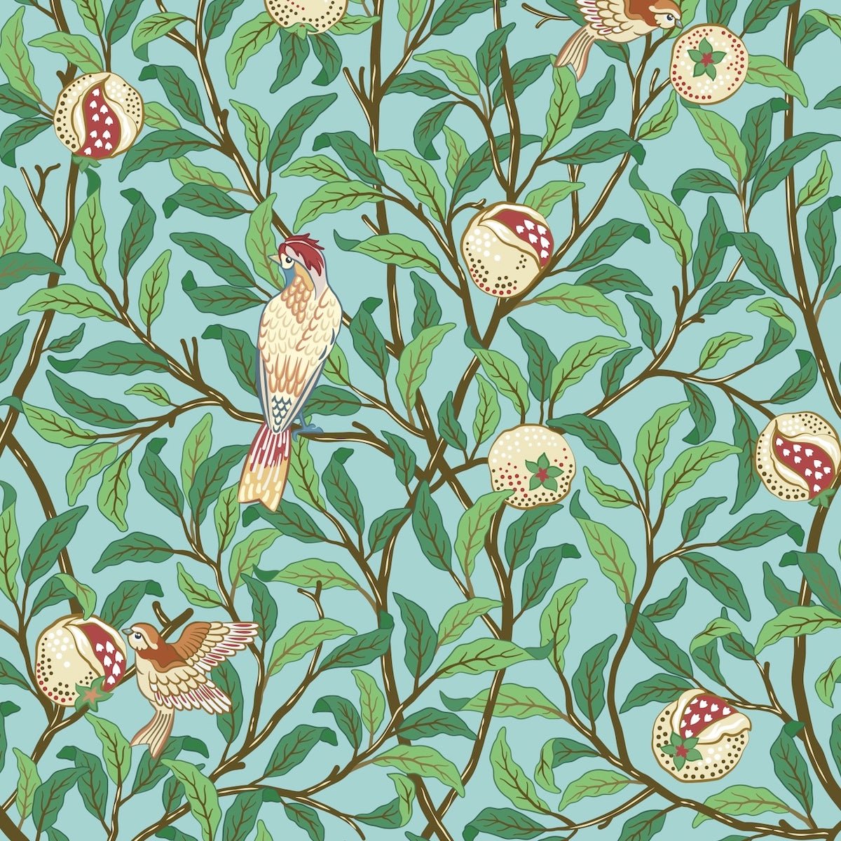 1041 - Bird & Pomegrante Wallpaper - Apple Green by Morris Collections