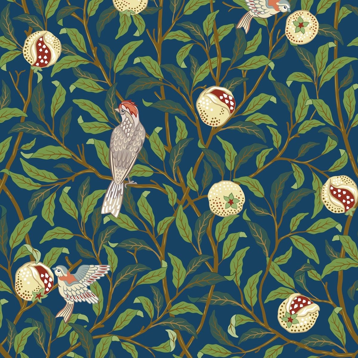 1042 - Bird & Pomegrante Wallpaper - Lapis by Morris Collections