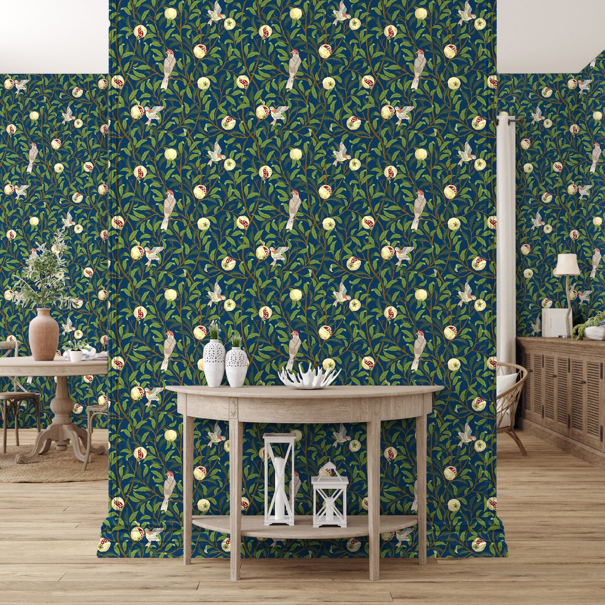1042 - Bird & Pomegrante Wallpaper - Lapis by Morris Collections