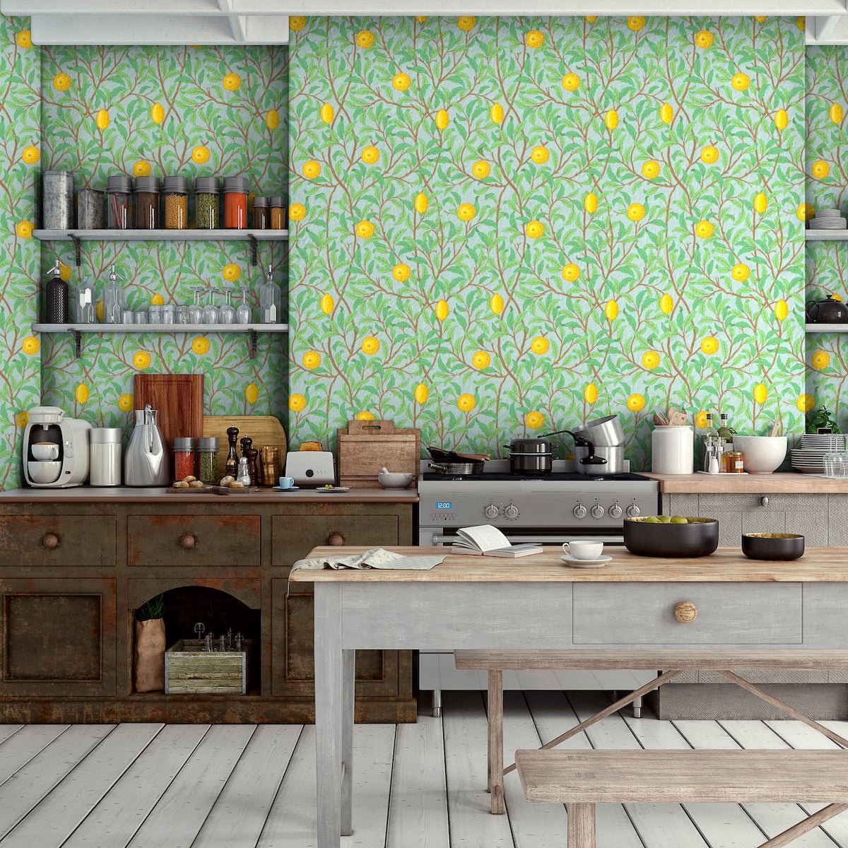 1045 - Lemon Tree Wallpaper - Sky-Blue by Morris Collections